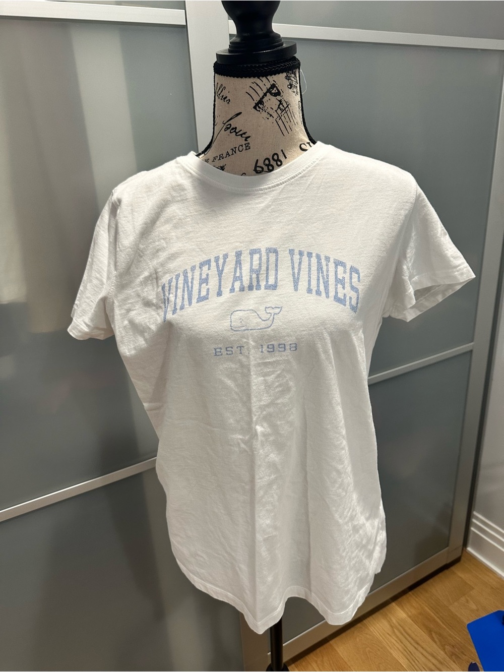 Vineyard Vines White Tee with Light Blue Logo
